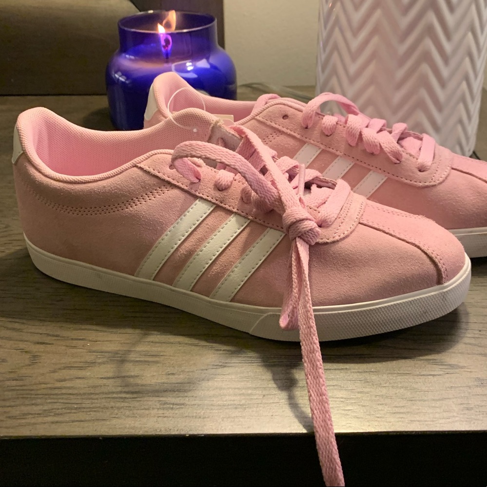 Adidas pink suede sneakers